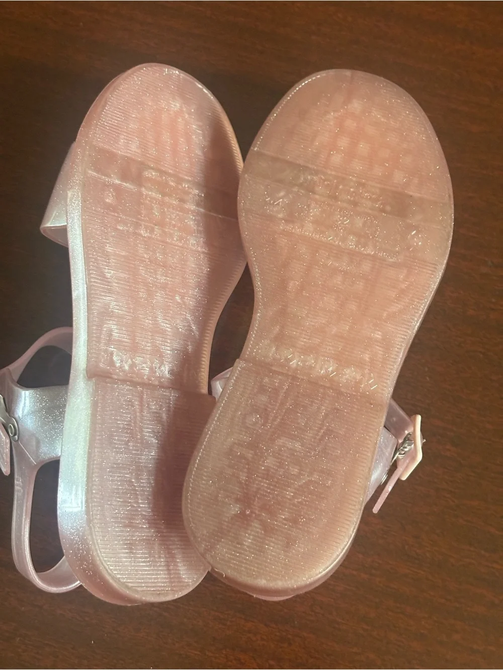 Mini Melissa Big Girls Glitter Pink Jelly Sandals with Ankle Strap Size 3